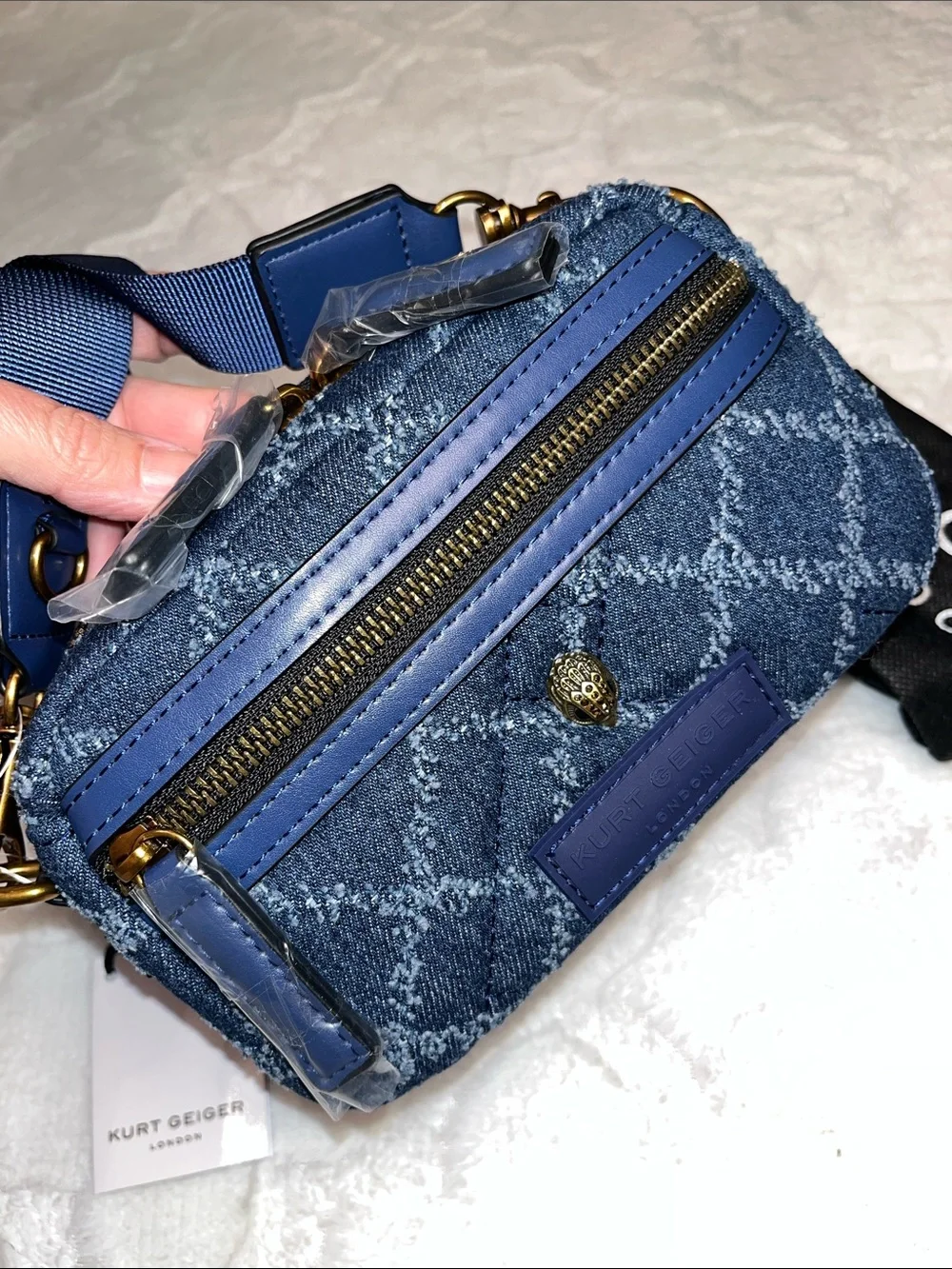 Kurt Geiger NWT! XS Quilted Denim Crossbody Bag - Picture 3 of 13